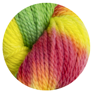 TOFT luxury hand dyed yellow green and pink yarn in DK